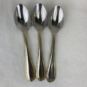 3 Retroneu GOLD ACCENT Chain 6”Spoons 18/8 Korea Stainless Flatware-GreatQuality